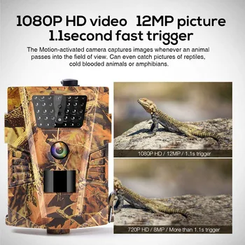 12MP Jagt Kamera HT-001B 1080P Vandtæt IP65 Fælde 0.3 s Udløse Offentlig Dyreliv Trail Kamera nattesyn Spejder Gave