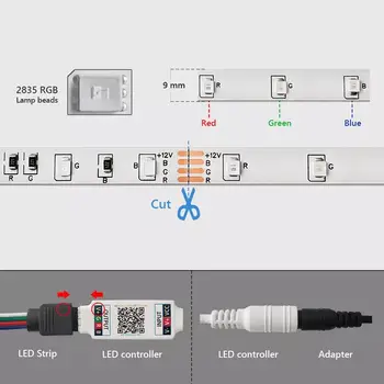 Bluetooth LED Strip Lys SMD 5050RGB Fleksible Bånd Vandtæt 2835RGB LED Lys, 5M, 10M, 15M Tape Diode 12V Bluetooth-Kontrol