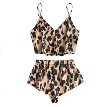 Kvinder Sommeren Leopard Print Tøj Sæt Cropped Top Camis Løse Shorts Sexede Passer Til Sportstøj Træningsdragt Daglige Kostumer