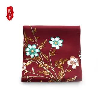 Kina classic naturlig silke satin tørklæde kvinder med blomster, elegant 90cm pladsen tørklæder pink tørklæde sjal luksus damer gave