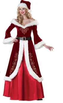 Voksen Santa Claus Kostume, der Passer Plys Far Fancy Tøj Xmas Cosplay Rekvisitter Mænd Jul Prestigefyldte Dame Santa kostume