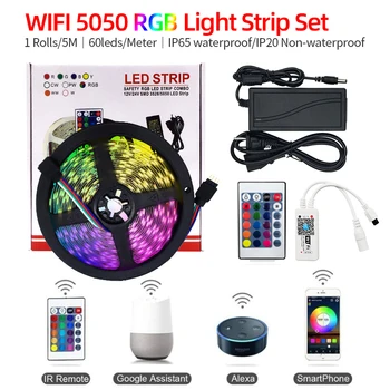 LED Lys Med 5050RGB Syv Farver Intelligent WiFi Vandtæt lysbånd Mobiltelefon App Voice Control-Pakke