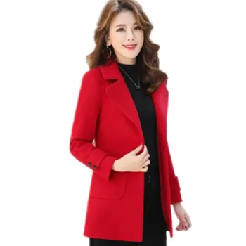 Uldne frakke kvindelige kort forår og efterår bærer koreansk varm frakke 2019 nye uldne Frakke elegante mode ensfarvet skjorte G897
