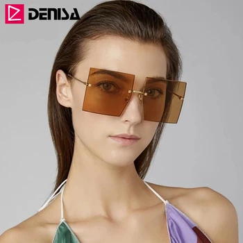 DENISA Overdimensionerede Uindfattede Solbriller Kvinder 2020 Trendy Square Solbriller Luksus Brand Design Flad Top Linse UV400 Briller G17258