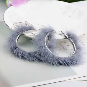 2020 Søde Korea Øreringe Cirkel Plys Pink Mink Pels Hoop Øreringe i Rustfrit Stål til Piger Mode Boheme Smykker Gaver