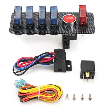 12V Auto LED Skifte Tændingslåsen Panel Bil Racing Motor Start Push-Sat Kit + 4 Blue & 1 Rød LED / fra-Knappen Panel
