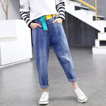 Pige Denim Bukser til Børn Bælte Jeans 4-14 År Gammel koreansk Mode Høj Talje Vintage Pige Harem Denim Bukser Til Teenage -