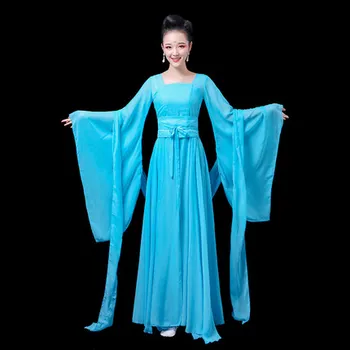 Kvinders Kinesiske klassisk stil dans elegant frisk Hanfu lang-langærmet flow fe kjole performance tøj TB190226