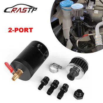 RASTP - Universal 2-Port Billet aluminium Bilens Motor Olie Catch Tank Kan Med Pause Filteret Reservoir Olie Separator RS-OCC014