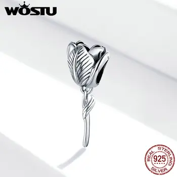 Wostu 925 Sterling Sølv Charm&Perle Tulip Flower Charme for Kvinder til Armbånd&Halskæde Nye Design DIY Smykker FIC1514