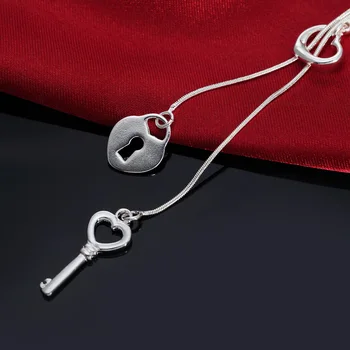 Ny Mode 925 Sølv Halskæde Hjerte Nøgle Kvast Halskæde Kjole Til Kvinde Smykker Gave