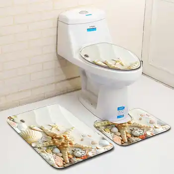 3Pcs/Set Vaskbare Anti-Slip Stranden Søstjerner Stil Badeværelse Mat Sæt Brusebad-Gulvtæppe Toilet Tæppe Tæppe Låg Toilet Dække