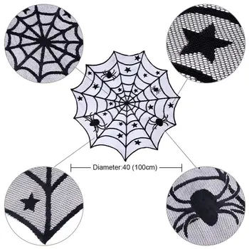 Ourwarm Halloween Fest Black Lace Spiderweb dug 100cm Bordet, Dækker Vinduet Hængende Rædsel Halloween Fest Dekoration