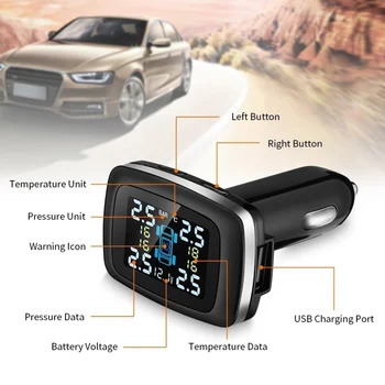TPMS LED Trådløs Bil Tire Pressure Alarm Monitor System-Display Intelligent Temperatur Advarsel med 4 Sensorer Ekstern Sensor