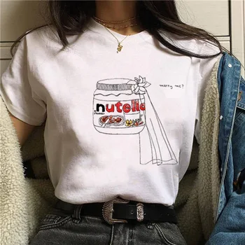 Kvinder 90'erne Harajuku Ullzang Mode Sommeren Nutella Kawaii Print T-Shirt Grafisk Søde Tegneserie Tshirt koreansk Stil Top Tees Kvindelige