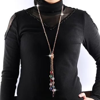 2020 Nye Skinnende Square Crystal Lang Halskæde Kvinder Yndefulde Joker Sweater Kæde Elegante Privilegerede Fødselsdag Gaver til Damen