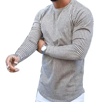 Mænd Casual T-Shirts med Lange Ærmer Stribe Plaid Print-Toppe O hals Slim Tee Shirt Sommer Herre Tøj Mode Oversize Undertrøje
