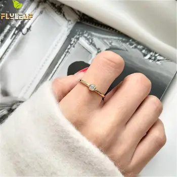 Friblad 925 Sterling Sølv Smykker Åbne Ringe Til Kvinder Cubic zirconia Høj Kvalitet Lady guld Ring Mode Engagement