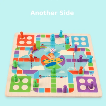 AMTOY Children ' s multi-funktionelle spil skak to i en træ-flyvende skak slange bord spil, puslespil, legetøj