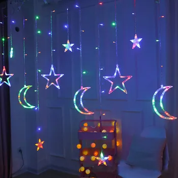 Julelys EU-220V Moon-Stjerne-Lampe LED-String Lys Dekoration til Hjemmet Indendørs Bryllup Led Curtain Lys Ferie Indretning