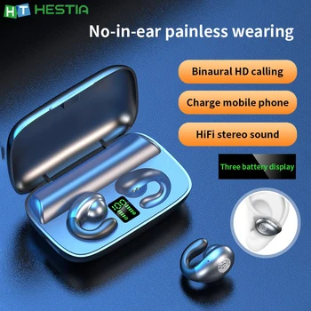 S19 Bone Conduction Bluetooth Hovedtelefon Smertefri Iført Høretelefoner Hængende Semi ørestykket i øret 2200 mAh Strøm Bank Sports-Headset