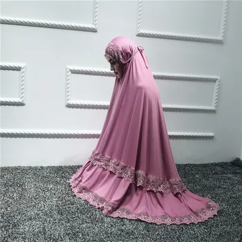 Muslimsk Tilbedelse Robe Kvinder Bøn Tøjet Sæt Abaya Formelle Blonder Store Swing Maxi Nederdele arabiske Kaftan Islamisk tøj kimono jubah
