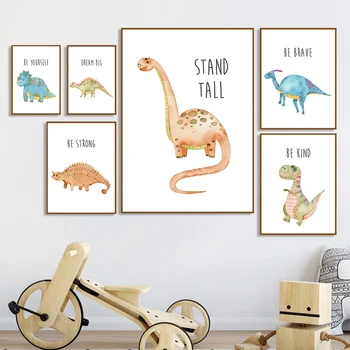 Tegnefilm Forskellige Typer af Dinosaurer Børnehave Væg Kunst, Lærred Maleri Print Plakat Billeder, Nye Baby Gave Kids Room Home Decor