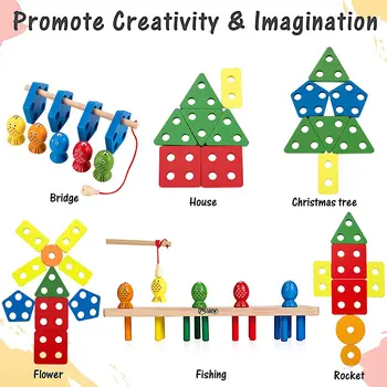 Montessori pædagogiske Træ-Legetøj til Børn byggesten Geometriske Former Pind Gåder Fiskeri yrelsen Montessori Legetøj til baby