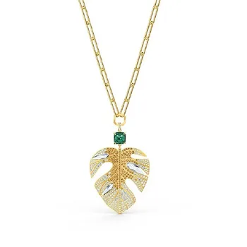 2020 new høj kvalitet mode charme grøn krystal stor bladform kvinder halskæde classic-alle-match sweater kæde smykker