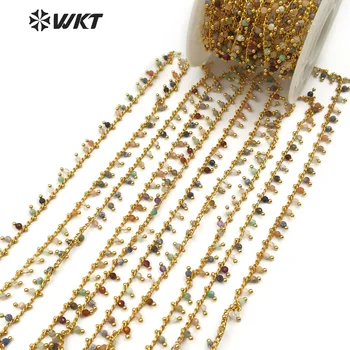 WT-RBC094 WKT Nye engros-fem meter/batch af naturlige multi-farve sten blandet med messing rosenkrans kæde smykker at gøre halskæde