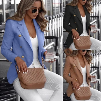 2020 Nye Designer Blazer Kvinder Dobbelt Breasted Knapper Slank Montering Smukke Blå Blazer Jakke Khaki