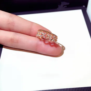 NAWEILY Søde Gennembrudt Flower Ring For Kvinder Steg Guld Farve Justerbar Ring Smykker Kvindelige CZ Zircon Åbne Ringe i Høj Kvalitet