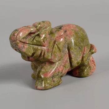 2 Tommer natursten Elefant Figurer Håndværk Skåret vare, mineral krystal Mini Dyr Statue til Indretning Chakra Healing