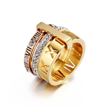 Rhinestone Ringe Til Kvinder I Rustfrit Stål, Guld/Sølv Farve Romertal Finger Ringe Kvindelige Bryllup Smykker Forlovelsesringe