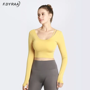 F. DYRAA Lange Ærme Yoga-Shirt Crop Tops Kvinder skulderrem Træning Toppe Trænings-og Kører Sport T-Shirts Uddannelse Sportstøj