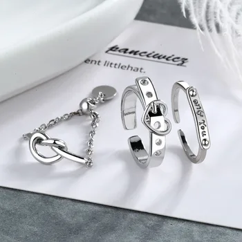 Foxanry 925 Sterling Sølv Bogstaver Ringe til Kvinder Kreative Enkel KÆRLIGHED Hjerte Bælte Spænde Geometriske Trendy Part Smykker Gaver