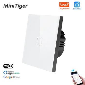Minitiger EU-Standard 1/2/3 Bande Tuya/Intelligent Liv WiFi Wall Light Touch Skifte Neutral Ledning Wireless Control Tryk lyskontakt