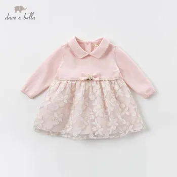 DB12991 dave bella foråret baby pige prinsesse bue blomster sweater dress børn fashion party dress børn spædbarn lolita tøj