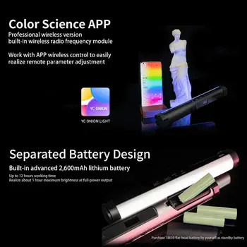 YC Løg Led RGB video lys med App Control, CRI98+, TLCI 98+, RGB fuld farve 0-360, Justerbar Farve Temperatur 3200k-6200k