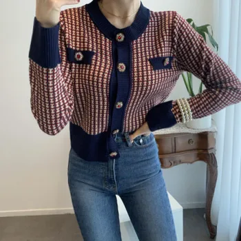 Koreanere Vintage Strikket Cardigan Sweater Kvinder 2020 Efterår og Vinter Single-breasted O-neck Tops Frakke Fashion Damer Jumper Cardigan