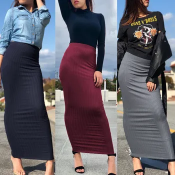 Muslimske Ankel-Længde Islamisk Tøj Lange Nederdele Til Kvinder Mode Kvinders Bodycon Nederdel, Strikning Bomuld, Elegant og Beskeden