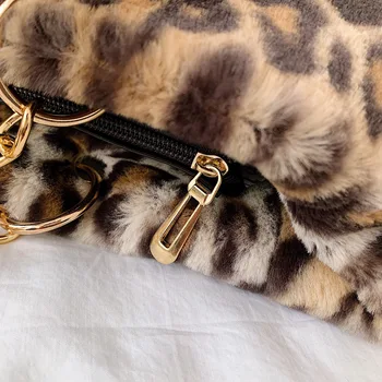 Faux fur stor kapacitet leopard crossbody taske kvinder 2019 vinter plys skulder Messenger taske damer varm håndtaske pige Christma