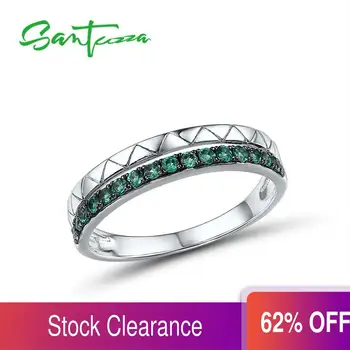 SANTUZZA Ren 925 Sterling Sølv Ringe For Kvinder Glamourøse Runde Skabt Smaragd Ring Elegante Bryllup Tilbehør Fine Smykker