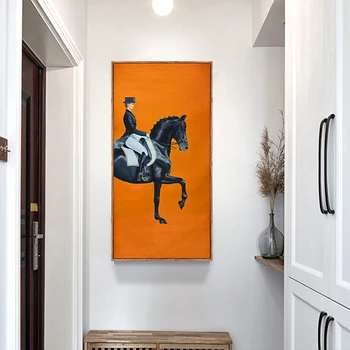 Klassisk Moderne Orange Hest racing tryk på Lærred Maleri Plakat Cool Wall Art Wall Billeder for Indgangen Stor Størrelse Home Decor