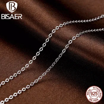 BISAER 45CM Halskæde Kæde 925 Sterling Sølv karabinlås Justerbar Simpel Kæde Mode Halskæde Smykker ECA010-45