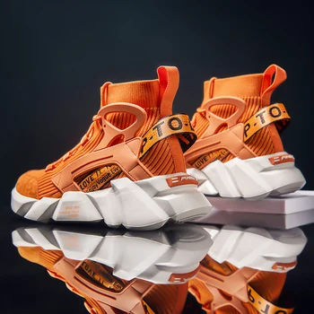 Mode Orange High Top Kører Sko til Mænd Designer Sneakers Sokker Komfort Chunky Sport, der Kører Undervisere Mænd chaussures homme