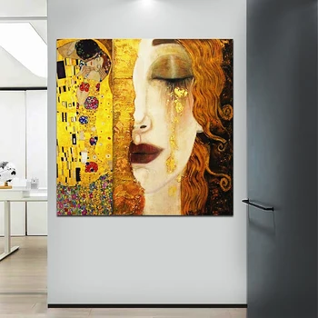 Gyldne Tårer Og Kys Af Gustav Klimt Oliemalerier Og Moderne Lærred Væg Kunst Trykt Dekorative Billeder Stue Home Decor