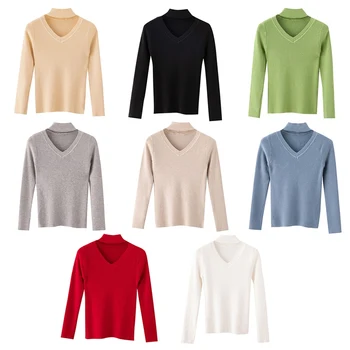 Kvinder Sweater Casual Solid Farve Halv Rullekrave Kvindelige Pullover Med Lange Ærmer Slank Varm Foråret Efteråret Strikket Bunden Shirt