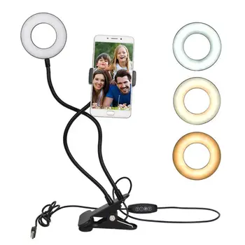 2 I 1 Fleksibel Lange Arm USB-Klip telefonholder Dual Selfie Flash Ring Lys Mobiltelefon Holder 24 LED-Kamera Til Live Stream