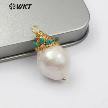 WT-JP132 Barok Perle Vedhæng Dråbeformet Hvid Perle Med Messing Tråd Viklet Vedhæng Lille Perle-sten Charme Halskæde Vedhæng